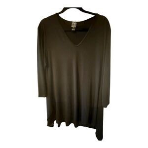 CLARA SUNWOO Black Asymmetrical V-Neck Tunic, XL, Relaxed fit